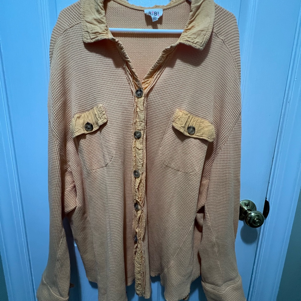 Bibi Women's Orange Button-Up Waffle Top